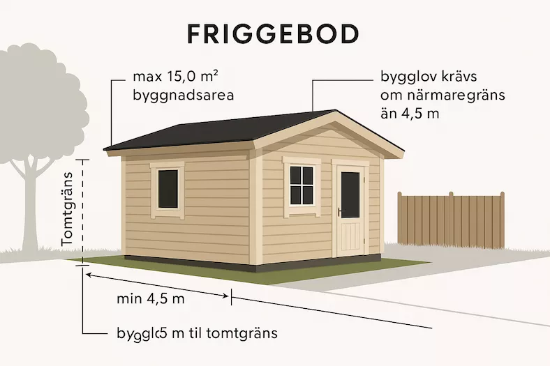 illustration av friggebod med tydliga regler för bygglov och placering